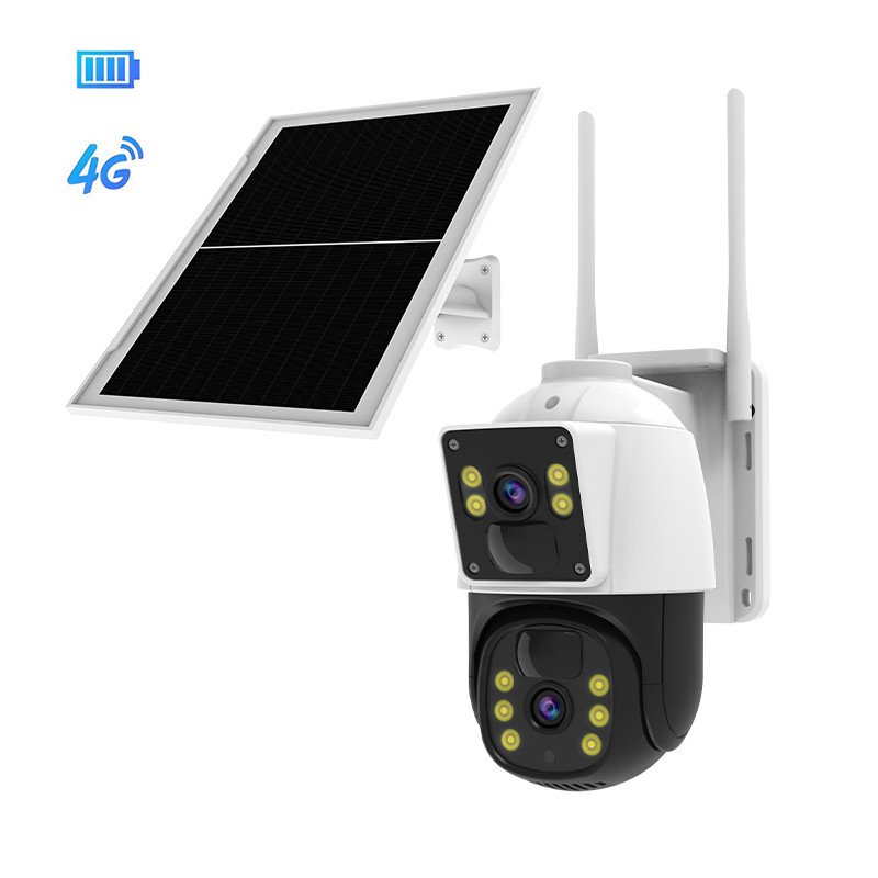 Solar Panel Dual Lens PTZ Plug in Free Human Tracking APP Push Alert PIR Human Detection NVR Alarm Infrared Surveillance Camera