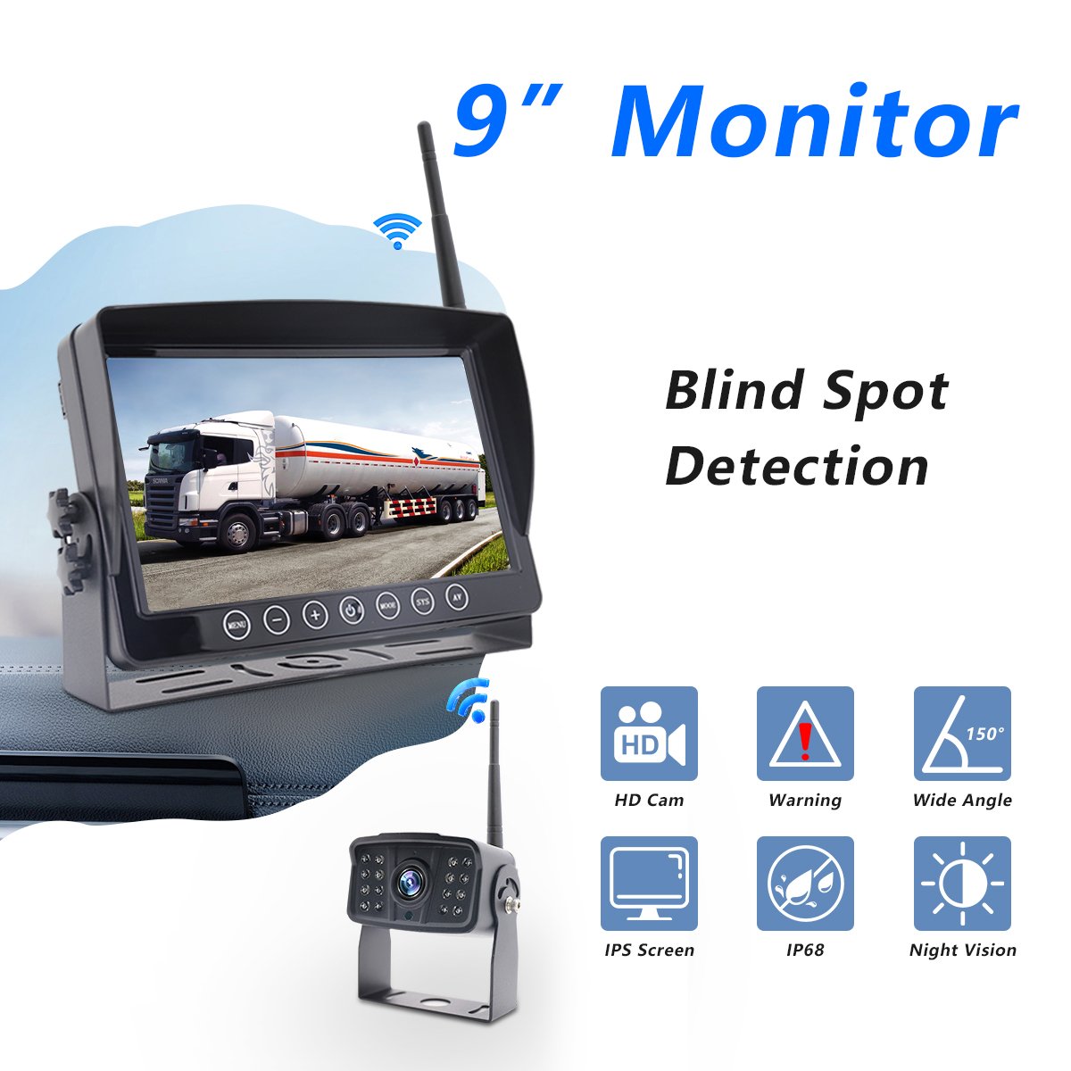Forklift Camera 1CH AHD 1080P Rear View Camera Reversing 9''inch Wireless Monitor Recorder Parking Kit for Vehicle Truck