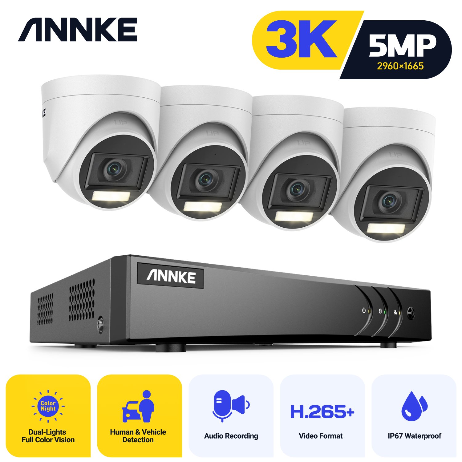 ANNKE 3K CCTV Security Camera System with Audio, Night Vision, and Motion Detection DVR CCTV Surveillance Turret Camera