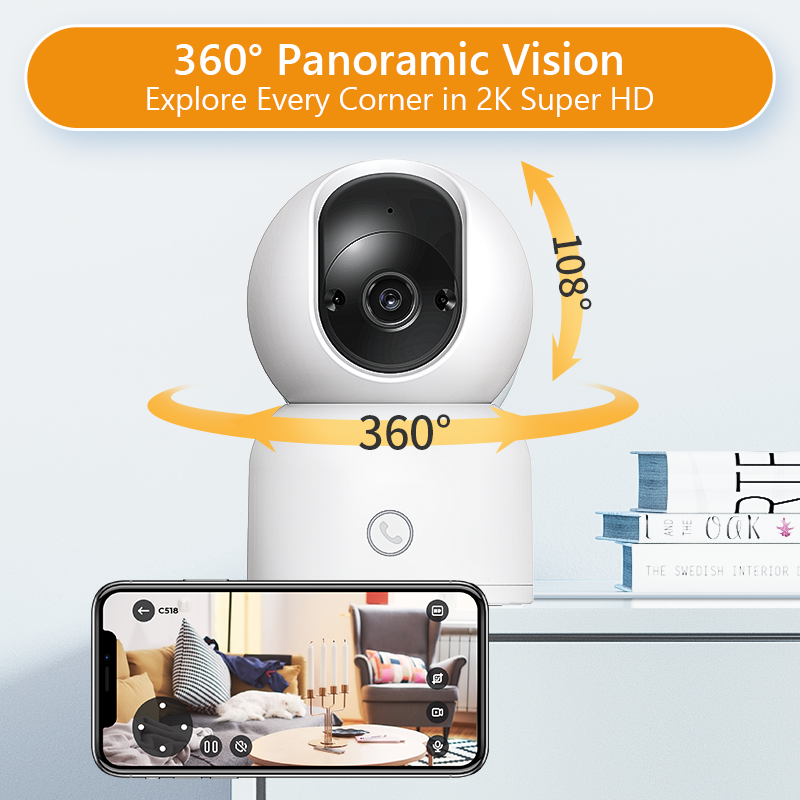 Press-to-Call AI Smart WIFI 2K Camera Surveillance 3MP Wireless Camera Night Vision Home Security 360 Degree IP CCTV Cameras