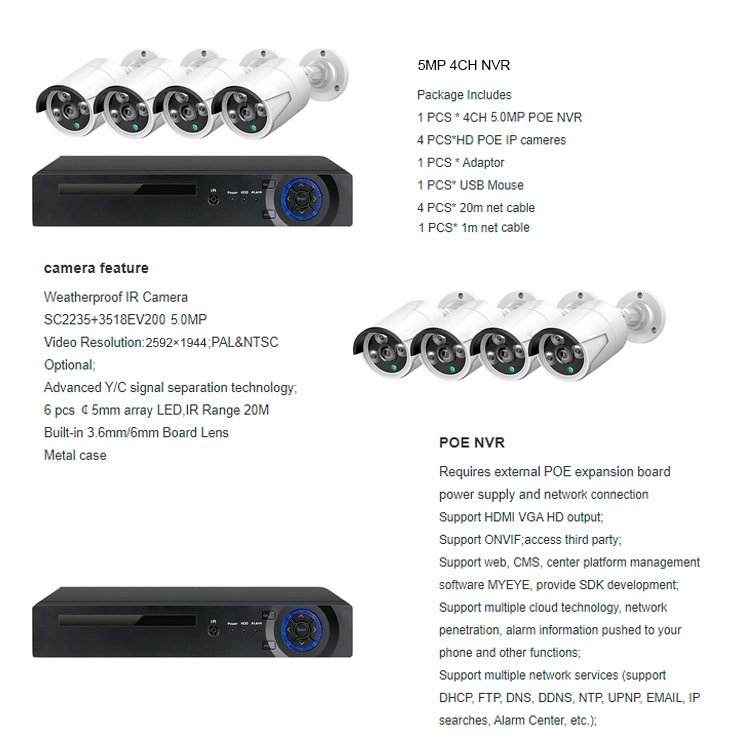 4ch 8ch Channel outdoor waterproof H.265 POE NVR Kits HD 1080P CCTV IP Cameras system Home Security Video PoE Camera System