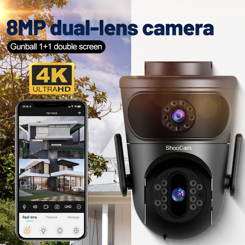 8MP Dual Lens Wifi Wireless Outdoor Camera IP Home Security System AI Humaniod Tracking Push Alarm Cctv Camera 4K