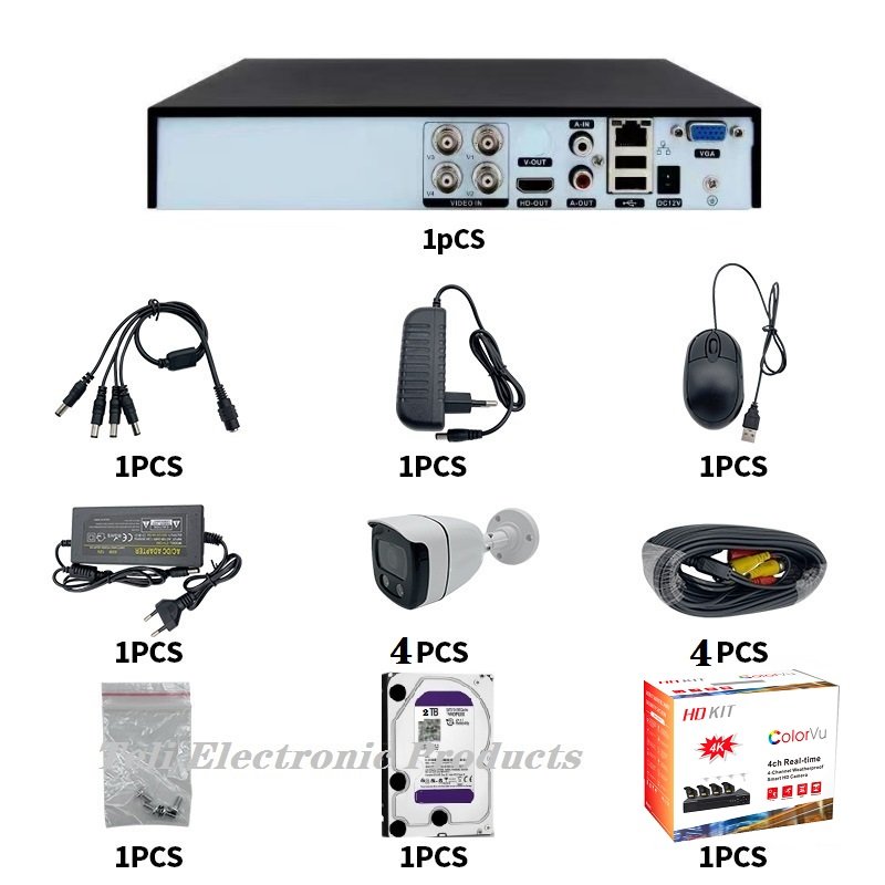 4channel 3 megapixel audio color night vision camera Outdoor Home DVR Kit Cctv Webcam System 4k