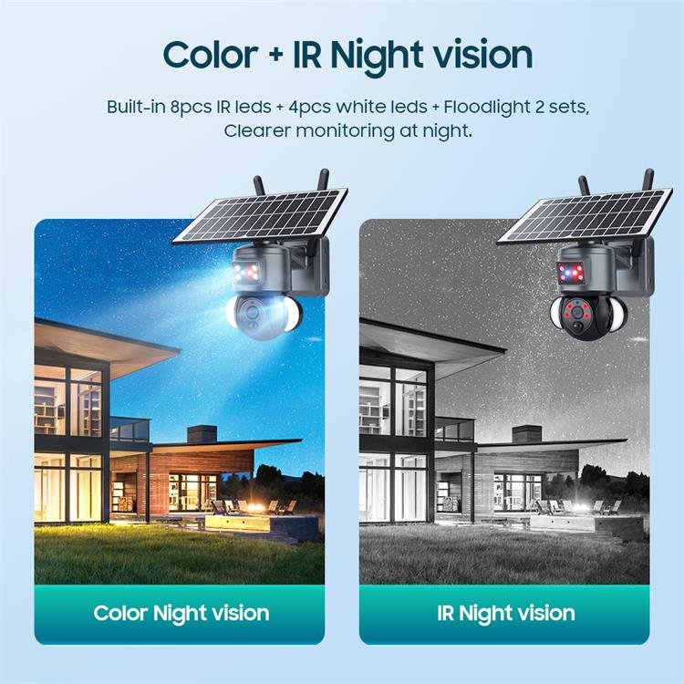 V380 solar floodlight with camera wifi camera home security solar security camera system wireless outdoor