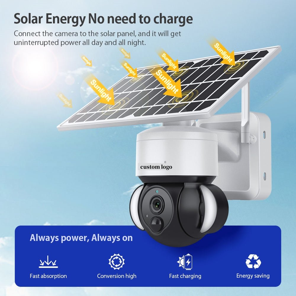 HD IP PTZ Security System Surveillance Battery Powered Wifi 4G Sim Card Outdoor 3MP 4MP Floodlight Tuya Solar CCTV Camera