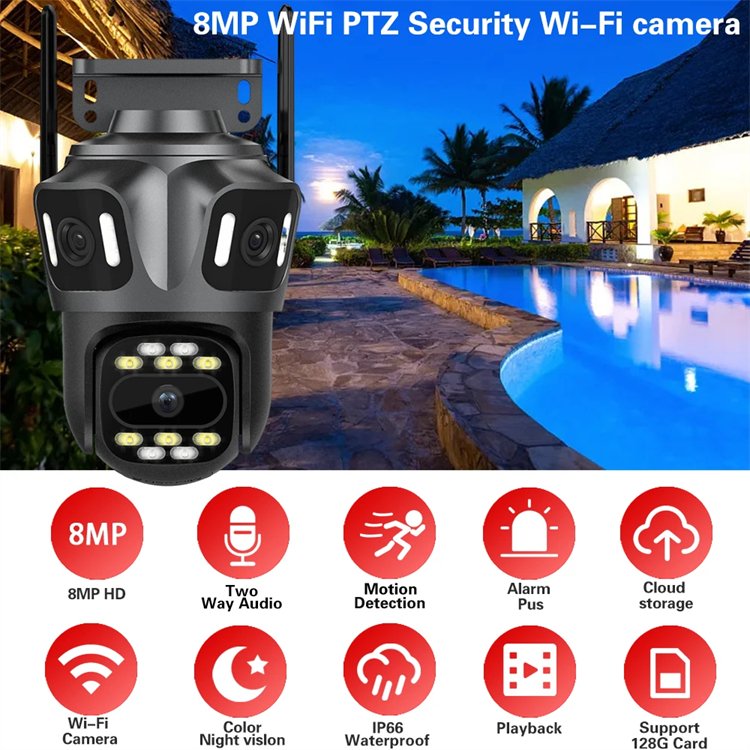 Rscamtom 6K HD Icsee Wifi Camera Outdoor Dual CPU CCTV Camera for Industrial Area Protection