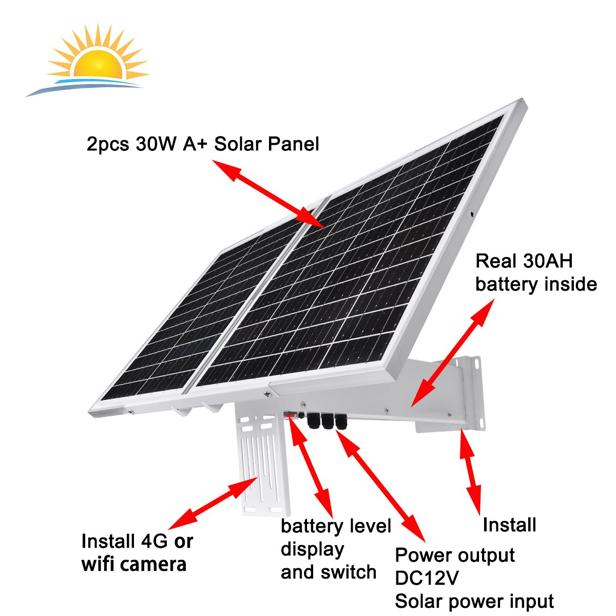 Amazing 24H recording video Outdoor 60W 30AH Ip Wireless Security Ai CCTV Solar Powered Wifi Ptz Surveillance Solar Wifi camera