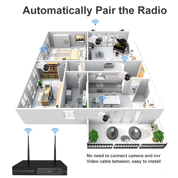 Voiced Record 2Mp/5MP 4Ch/8ch NVR Wireless Camera kit Wifi Security CCTV Wifi Camera System Outdoor Surveillance Camera