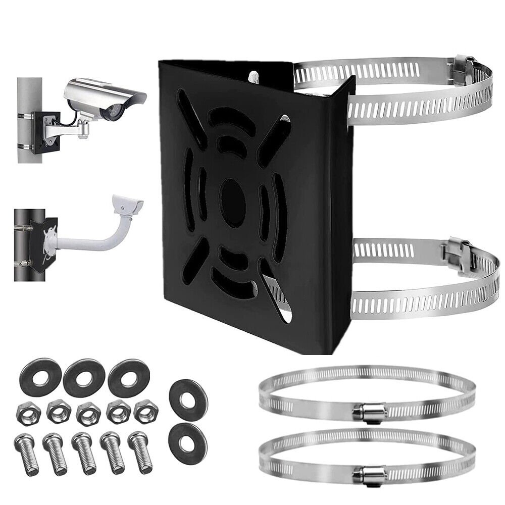 Universal Pole Mount Adapter Bracket for CCTV Security Camera Dome Vertical Pole Mounting Bracket Black with 4 Loops