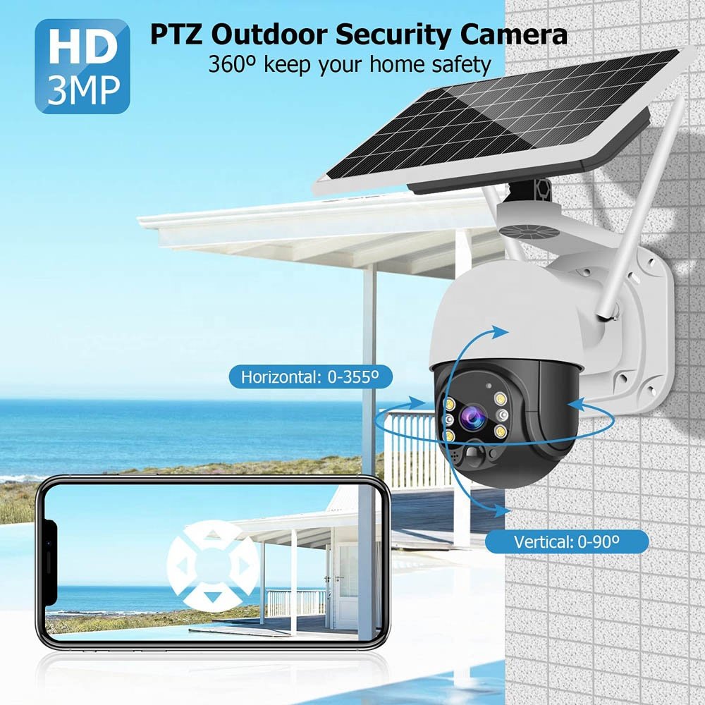 Low Power ICSEE Smart Battery Wifi 360 Security Ptz Solar 3MP Wireless System Camera