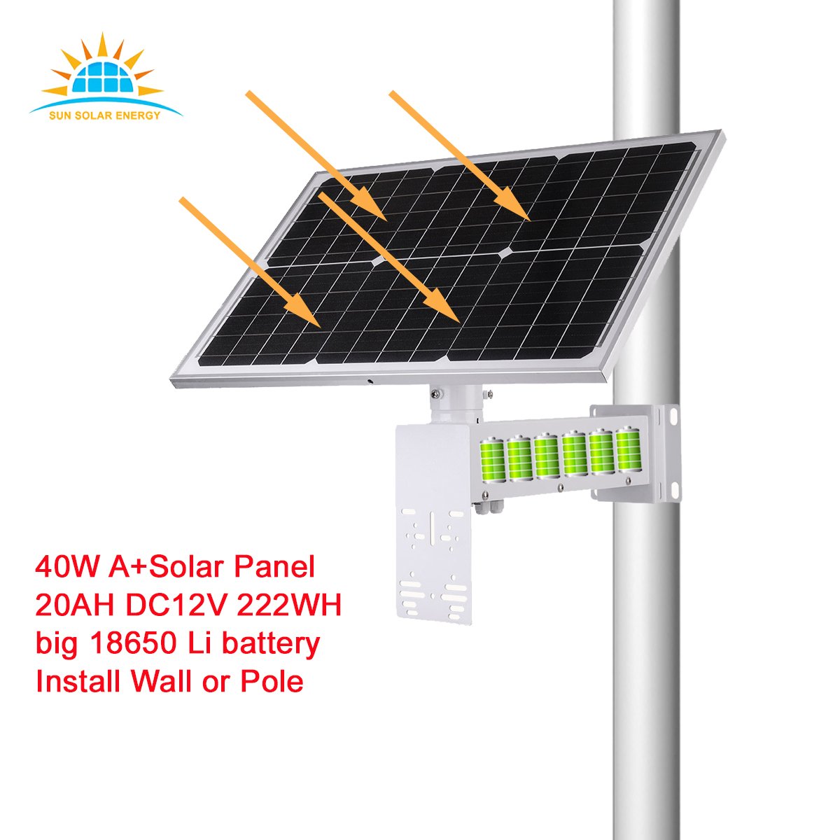 Smart BMS Solar Surveillance System 40W 20Ah 222WH DC12V Battery cctv System Solar 80w System Solar Panel power Solar Camera