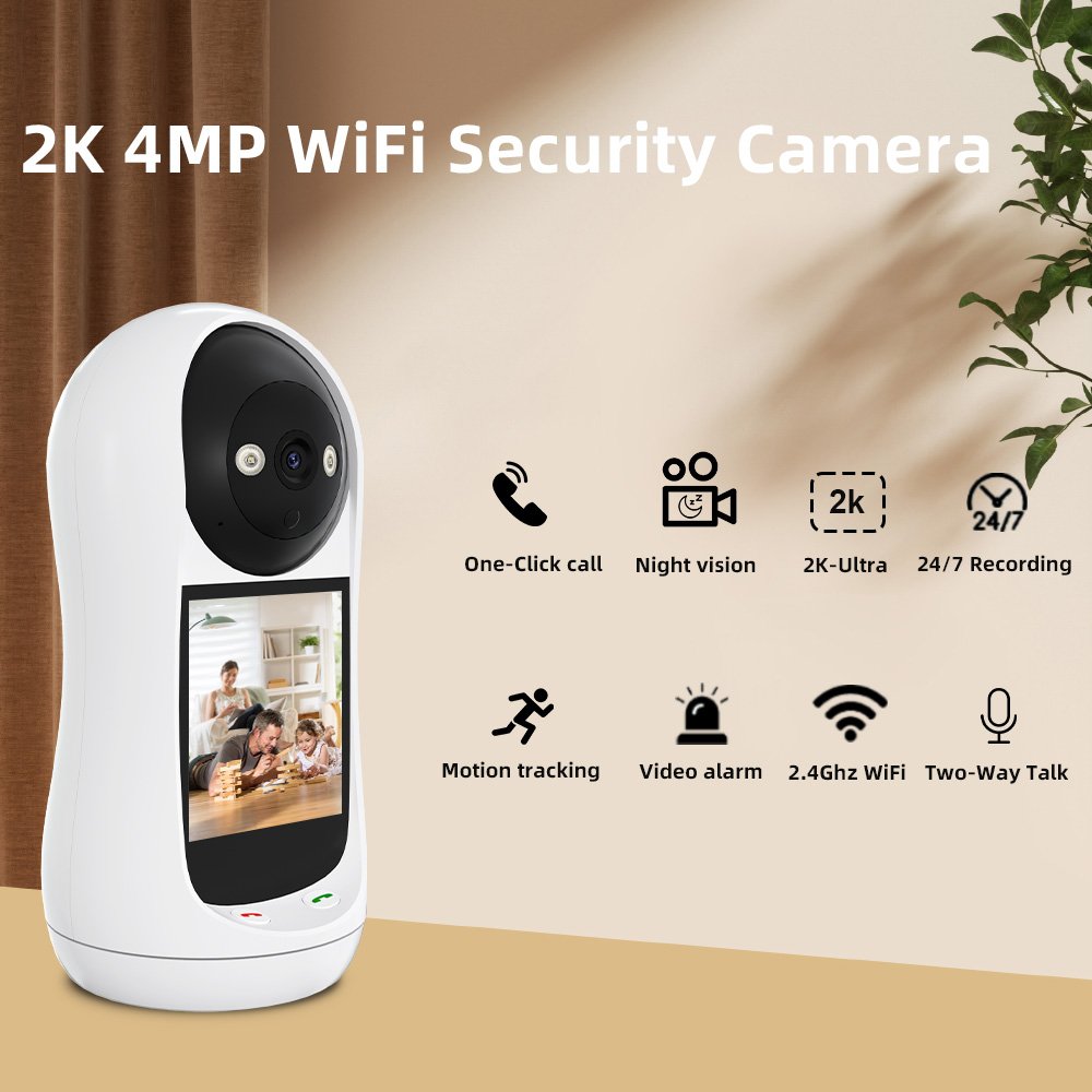 Anboqi Home Camara Seguridad Surveillance Full Color Pet Baby Elder 2MP 2.8 inch Screen Two Way Audio Video Calling Camera Wifi