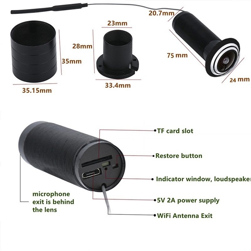 Xmeye Icsee Lens Wide Angle Fisheye CCTV Network Mini Peephole Door Wifi Camera P2P Front Door Eye Hole Security 1080P HD 2mm