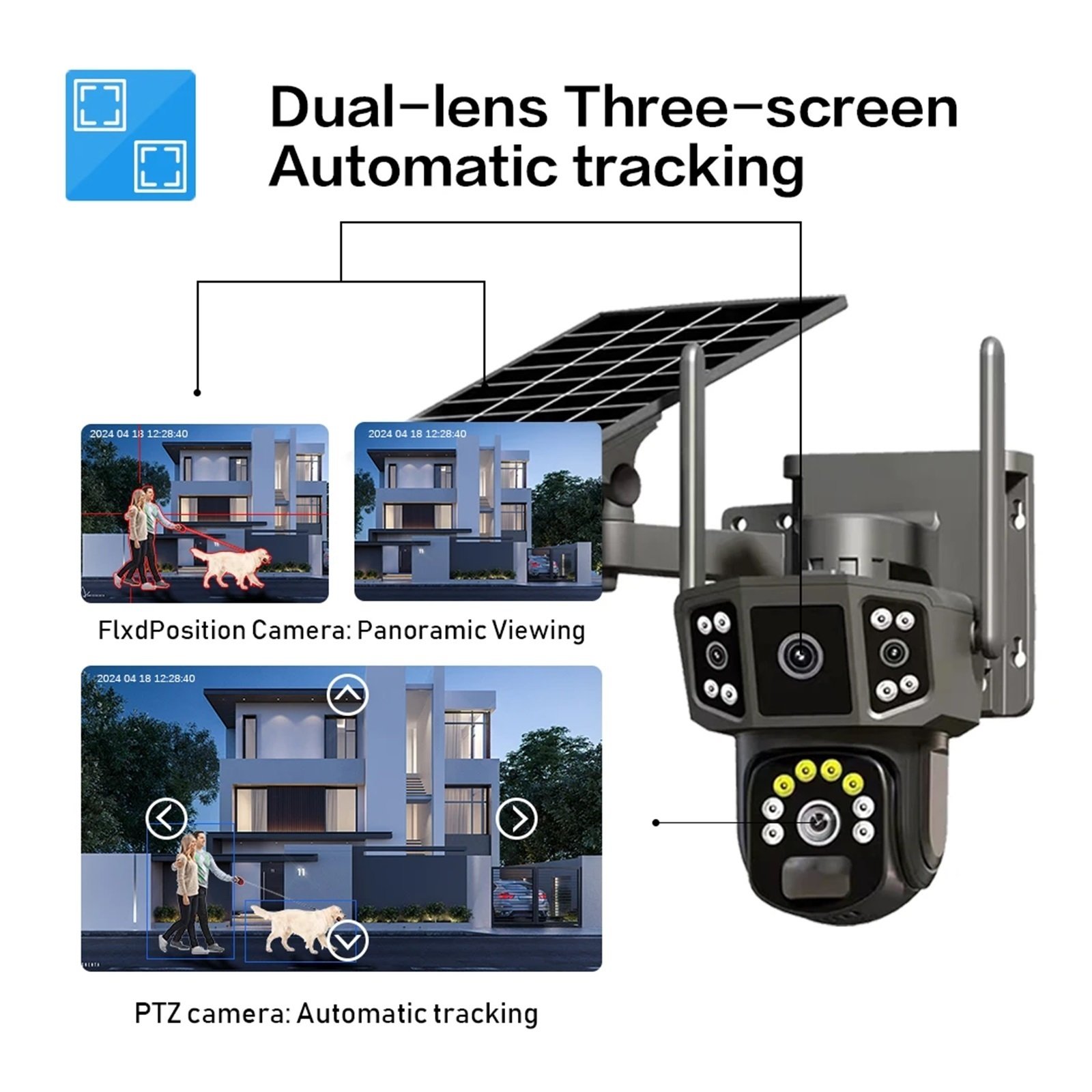 Senhuo CCTV,4K Dual Lens, V380 Wireless WIFI Closed Circuit TV, 4G Sim Outdoor Security Network Solar Camera