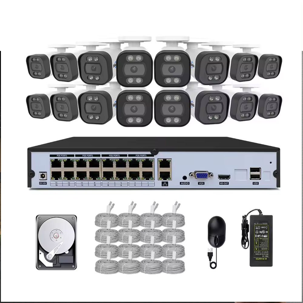 Professional 4K CCTV Kit 16CH 8MP Cameras IP66 Waterproof with Color Night Vision for Commercial Monitoring