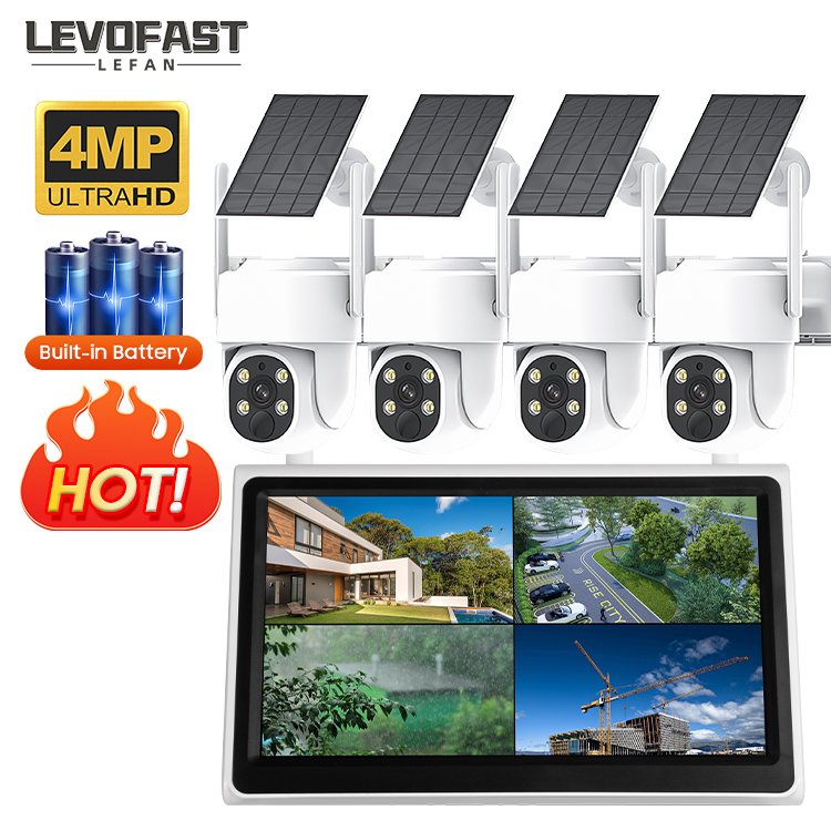 LEVOFAST 4CH 8CH 10CH NVR WIFI Wireless Kit Security 4MP Camera Solar CCTV Surveillance System with 10.1inch Screen