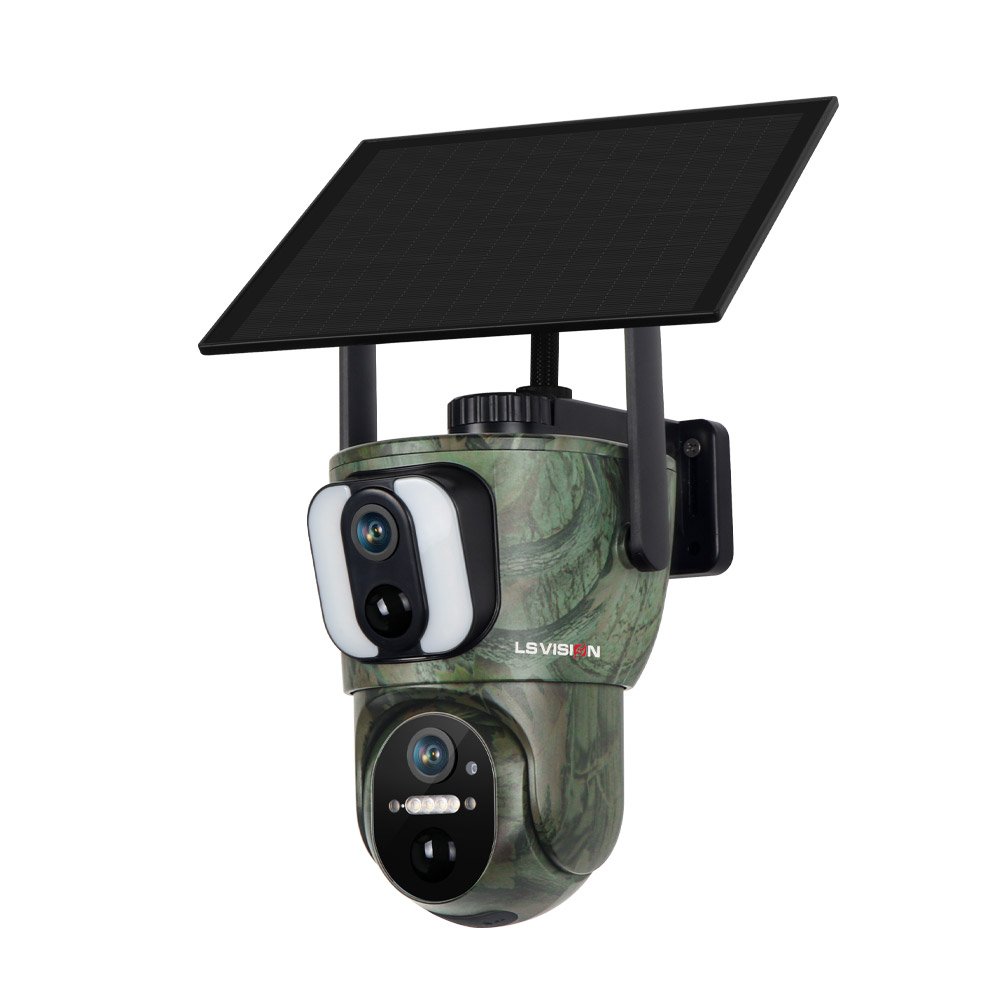 LS VISION Manufacturer 4K 4G LTE Solar Battery Hunting Camouflage Camera Wireless Outdoor Powered Dual Lens PTZ Security Camera