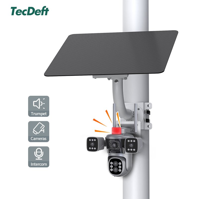 TecDeft Charger Lithium Battery Included 20W Outdoor 4G WiFi Surveillance CCTV IP Security Network Camera Solar Panel