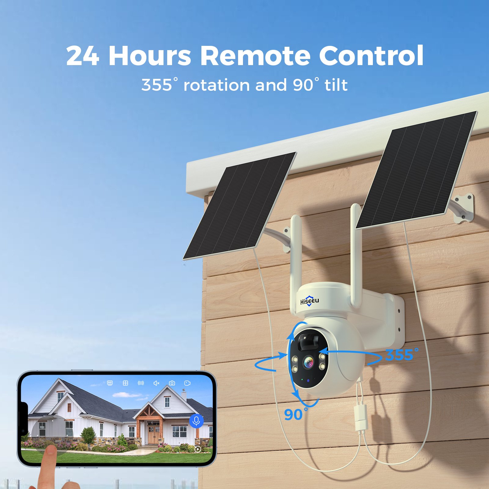 Hiseeu 24/7 recording 4MP Ptz wireless WiFi solar security CCTV camera system outdoor