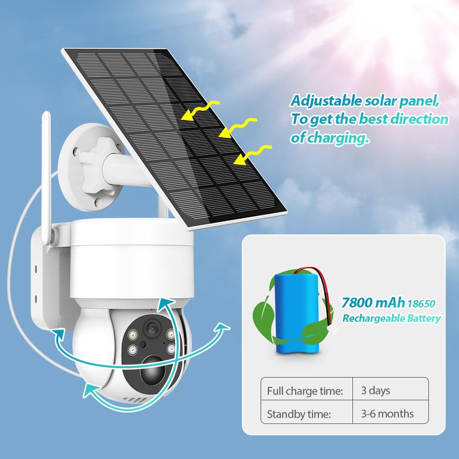 KERUI Outdoor Low Power Consumption Surveillance System Ptz 360 Panoramic Smart Security Wireless Cctv Ip Wifi Solar Camera