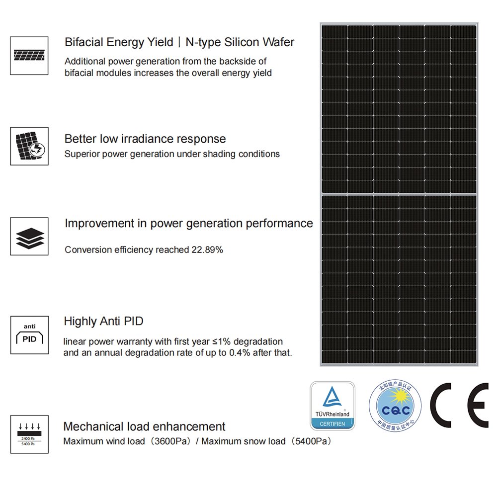 Long Warranty Solavita 620~640 Watts Bifacial Double Glass Panneau Solaire Paneles Solares for Home House Residential Use