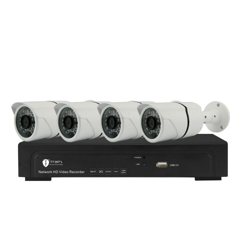 4CH CCTV IP Bullet Camera Manufacturer NVR POE Optional 4 Channel KITs With 4 Pcs Outdoor IP Bullet CCTV Camera And Cable Power