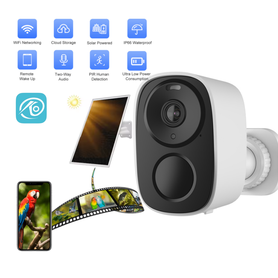 Remote Control Okam Pro App PIR Network IP camera Solar Cctv WiFi Security Camera IP66 360 Degree Outdoor Security Camera