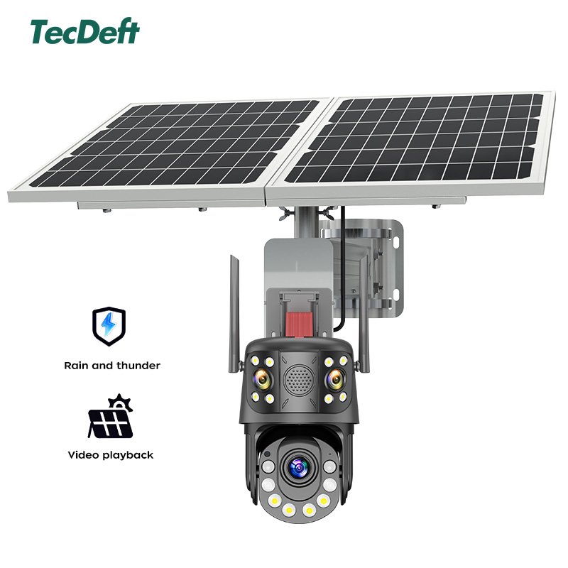 TecDeft SolarPowered Panels4GSim Card Surveillance Wireless Three eyes Security Network Cctv System Outdoor Security Cctv Camera