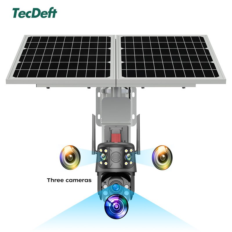 TecDeft SolarPowered Panels4GSim Card Surveillance Wireless Three eyes Security Network Cctv System Outdoor Security Cctv Camera