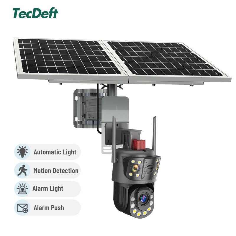 TecDeft SolarPowered Panels4GSim Card Surveillance Wireless Three eyes Security Network Cctv System Outdoor Security Cctv Camera