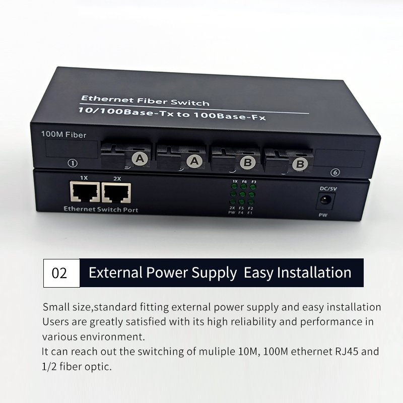 10/100M Fiber Converter 4 SC Fiber Port 2 LAN RJ45 UTP Port Duplex Fast Ethernet Fiber Optical Media Converter Switch 4F2E