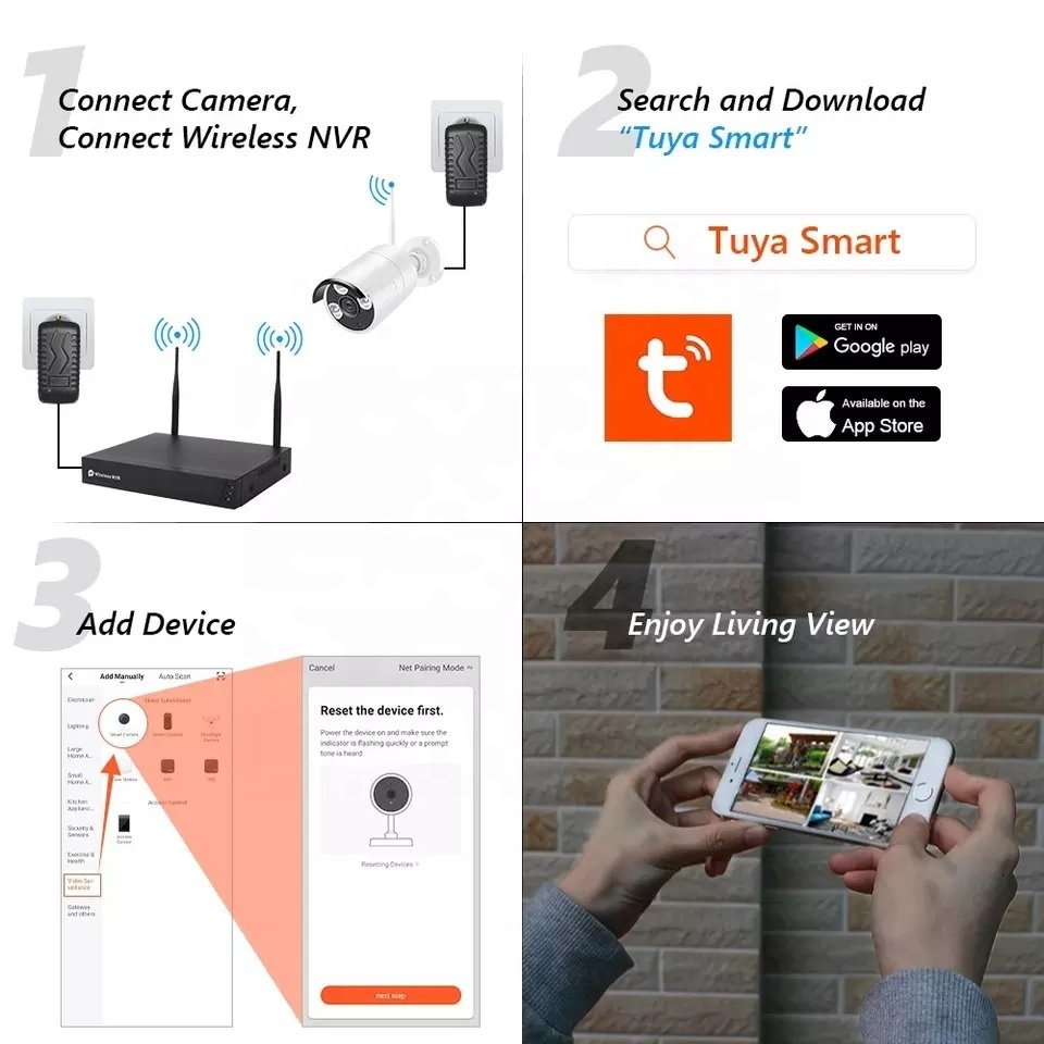 Wifi Camera Kit Video Surveillance Camera With Wifi Tuya Security Camera System 4CH Nvr Video Recorder Home Audio Video
