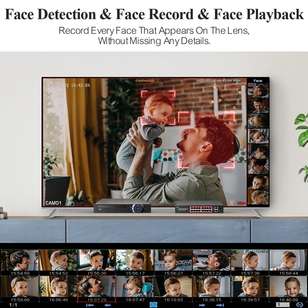 16CH 5MP 8MP POE Outdoor IP Security Camera System H.265 Compression Face Detection Two-Way Audio Color Night Vision NVR Data