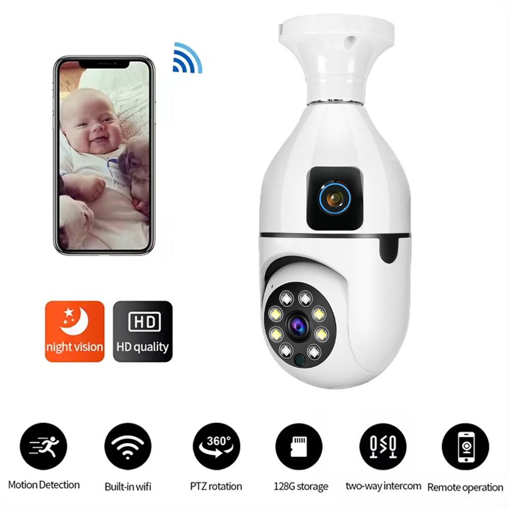 V380PRO wifi camera Bulb Camera 2mp mobile tracking Full Color Night vision 360 Light bulb camera