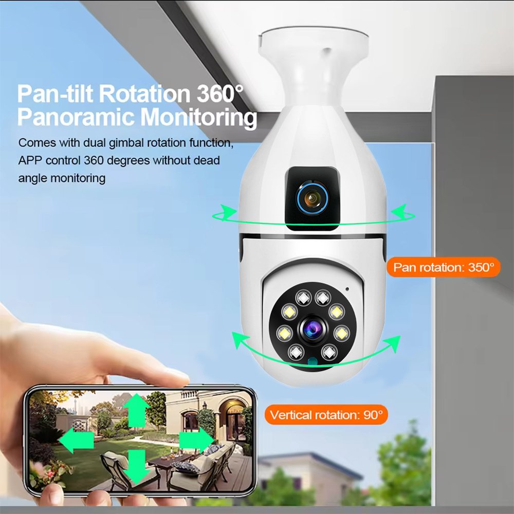 V380PRO wifi camera Bulb Camera 2mp mobile tracking Full Color Night vision 360 Light bulb camera