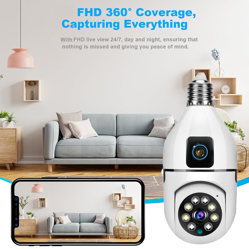 V380PRO wifi camera Bulb Camera 2mp mobile tracking Full Color Night vision 360 Light bulb camera