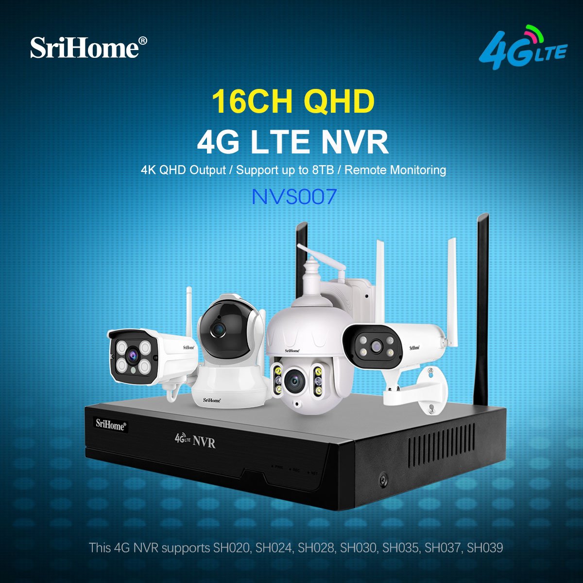 Srihome 16 Port 4K PoE Network Video Recorder NVR Support 4K/2K/8MP/5MP/3MP/1080P PoE Camera Free Remote Access Motion Alarm