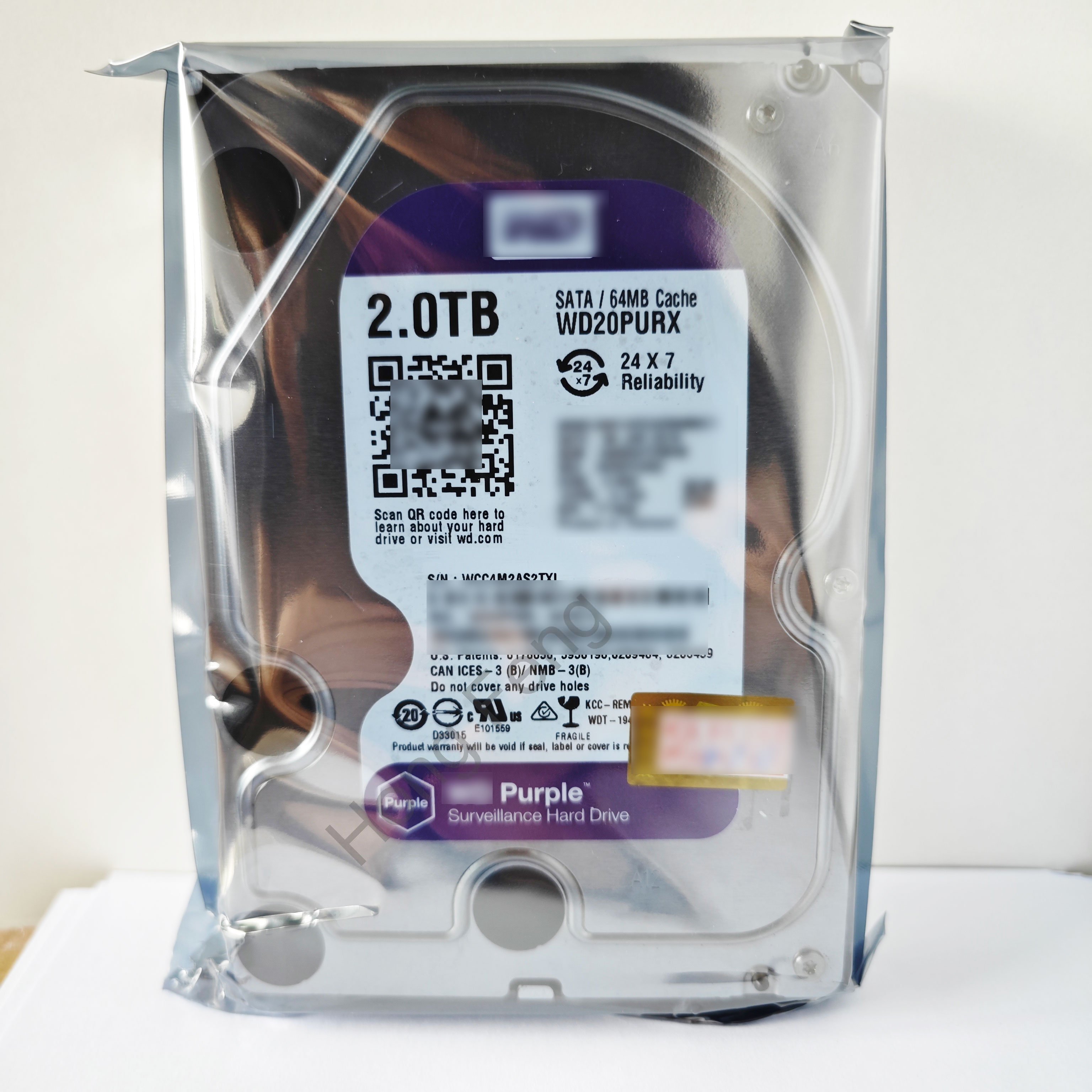 Original surveillance 2TB HDD 3.5" almost new, purple, high speed, used 2TB, reliable, desktop, NAS, DVR storage