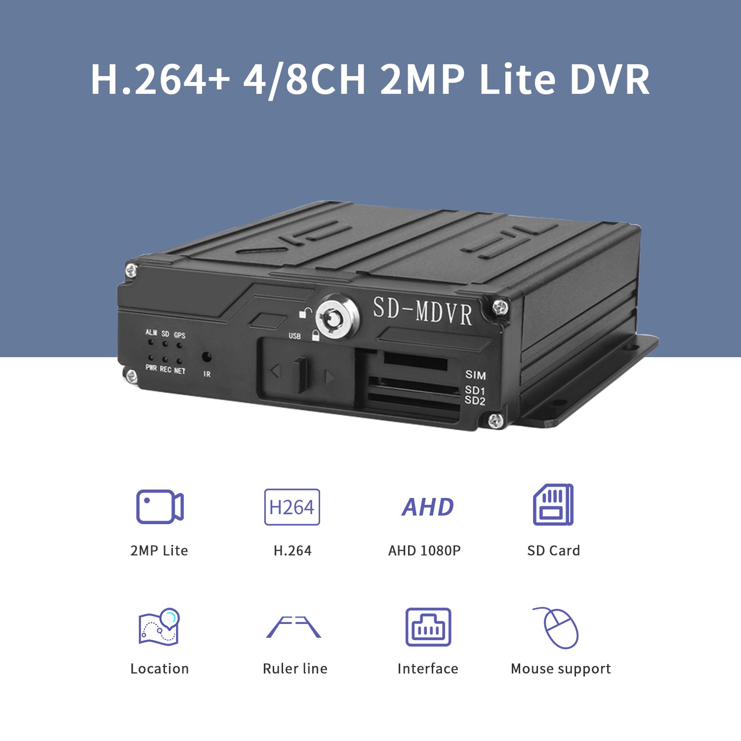8CH AHD1080P mobile DVR video surveillance recording system with single SD recording 256G-512 max, H.264 compression