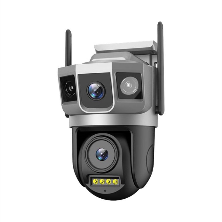 Rscamtom Solar-Powered Wireless Surveillance Camera Outdoor WiFi PTZ Three Lens Three Screen Auto Tracking Security Camera
