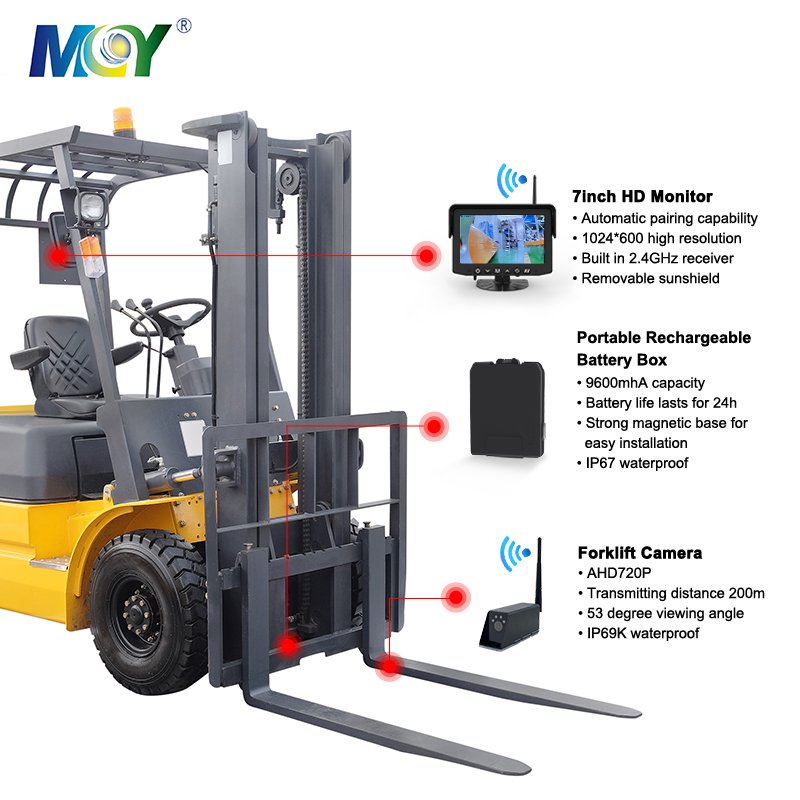 Digital Wireless Magnetic HD Reversing Forklift Camera Monitor Kit 2.4ghz 7 Inch DC 12V IP67 Universal Camera for Cars AHD 720P