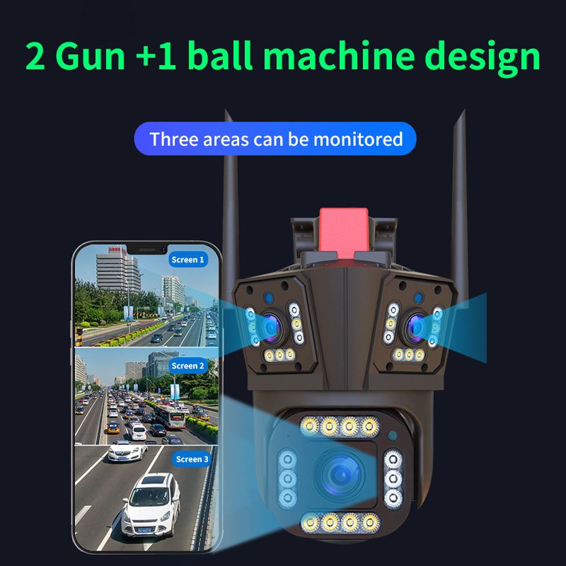 Outdoor WiFi Wireless Security Camera System Ip Network Camera Ptz Three Lens 4K Cctv camera