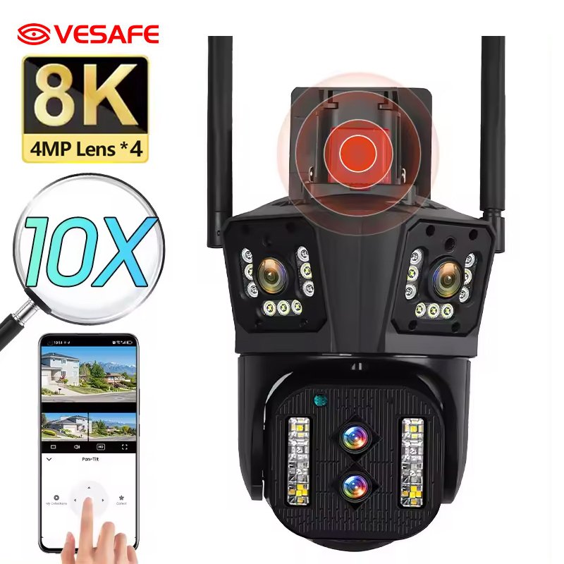 VESAFE 16MP 8K HD Wireless Outdoor Security Camera Triple lens Smart Wifi Auto Tracking Outdoor PTZ Network Camera