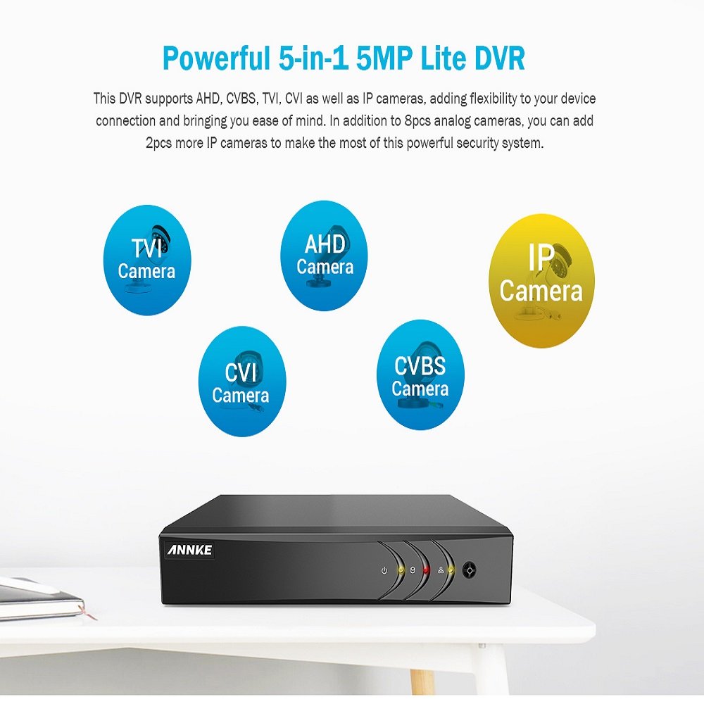 ANNKE 5MP 8 Channel DVR System 2MP 1080p Wired CCTV Camera System with Smart IR 100ft EXIR Night Vision Security Camera System