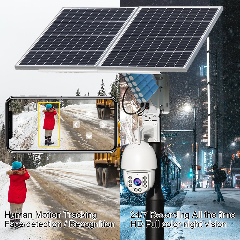TecDeft Face recognition cameras Solar energy storage battery 360 30X 8MP 4K LTE Outdoor Wireless WiFi 4G solar camera for Farm