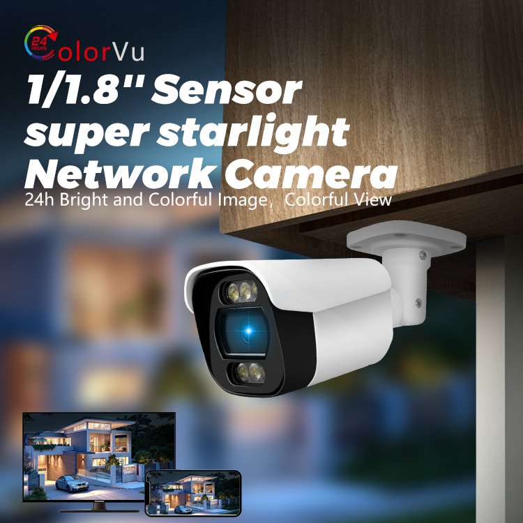 5MP Super ColorVu 1/1.8'' Big Sensor PoE CCTV Camera F1.0 Lens Starlight Full Color Waterproof Outdoor IP Network Bullet Camera