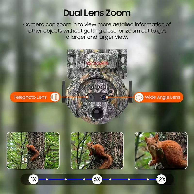 New Arrival 12X Zoom Mini Solar Powered Hidden Camera IP66 Night Vision Function Maple Leaf Camouflage 4G Sim Card Outdoor