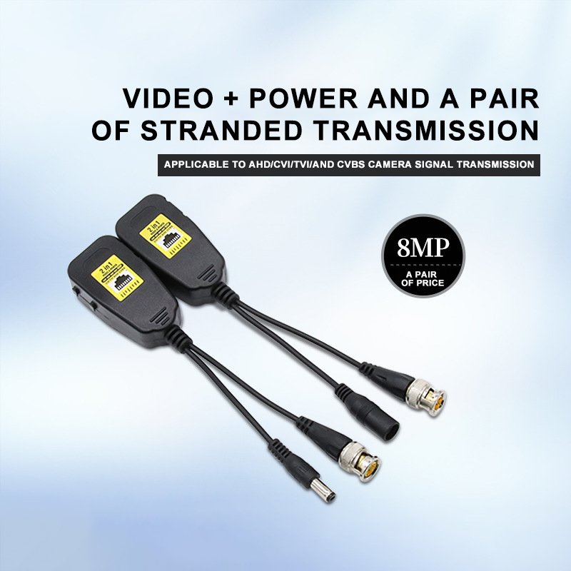 Factory Price 300M CCTV Balun Bnc Converter 2 In 1 HD Video Balun 8MP Rj45