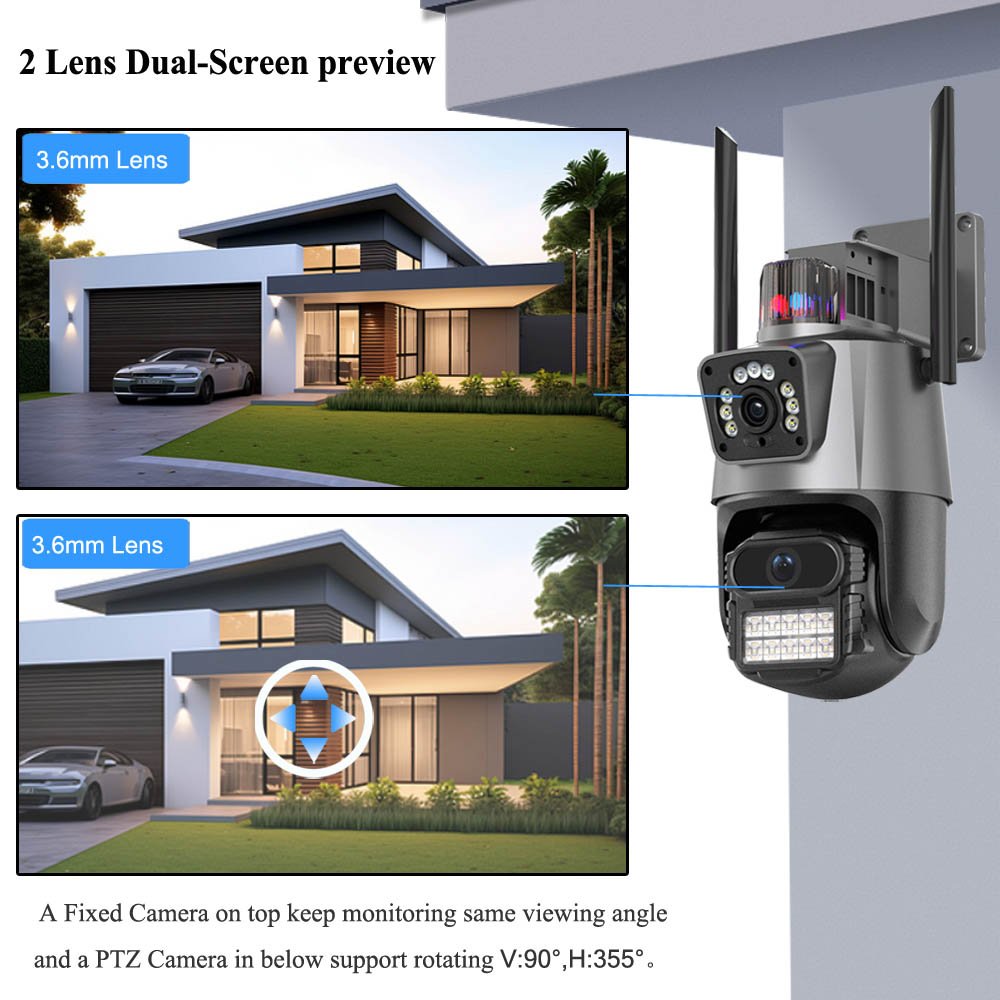Customized Dual Lens 4K Dual Screen Wifi Ptz Auto Tracking Outdoor Security Ip Camera 6MP icsee Surveillance Cctv camera system
