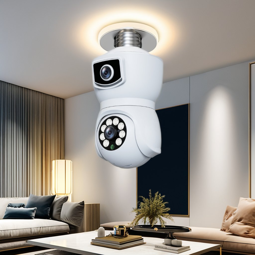2 Lens 3MP surveillance camera E27 Plug bulb light 360 best home security camera without subscription